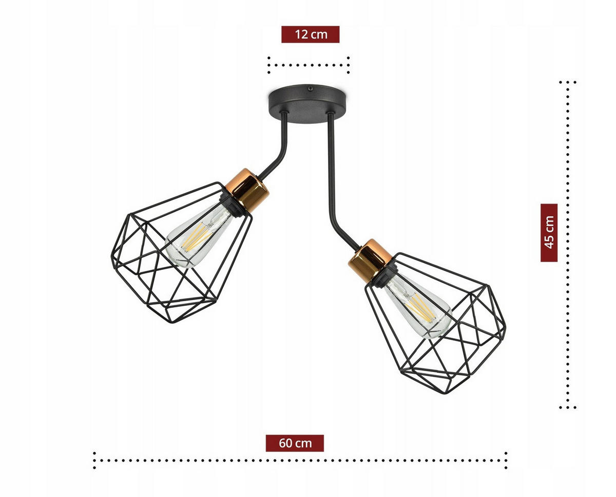 DECKENLEUCHTE EDISON II - Goldfarben/Schwarz, Metall (20/60/45cm) - kiki design