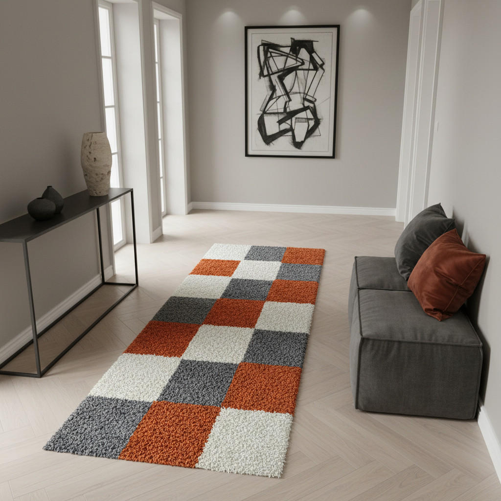 Thumbnail - Kadima Design Teppich, Orange, Textil, Kariert, Rechteckig, 80x250 cm, pflegeleicht, Teppiche & Böden, Teppiche, Hochflo...