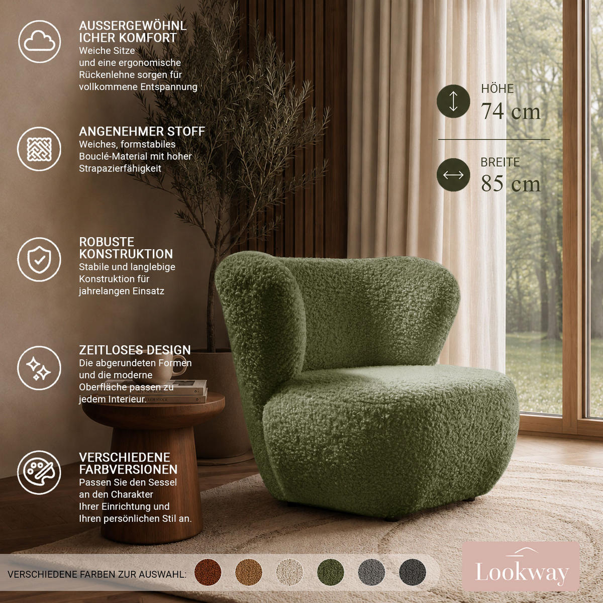 SESSEL ARLO LOUNGE Rolf 14 - Grün, Textil (85/74/58cm) - Lookway