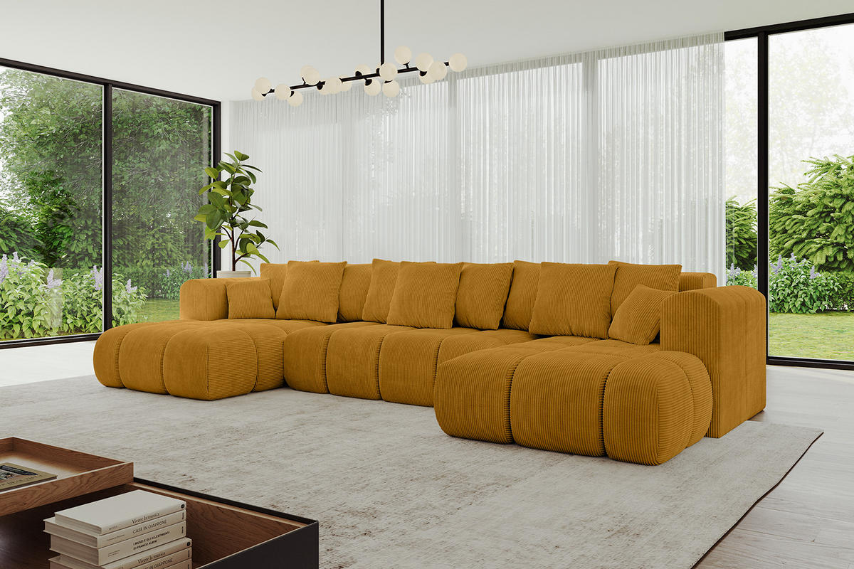 WOHNLANDSCHAFT Ottomane Links CLOUD-U-v1 414x180x40 Senfgelb Cord - Currygelb, Holzwerkstoff/Kunststoff (414/90/180cm) - ALTDECOR