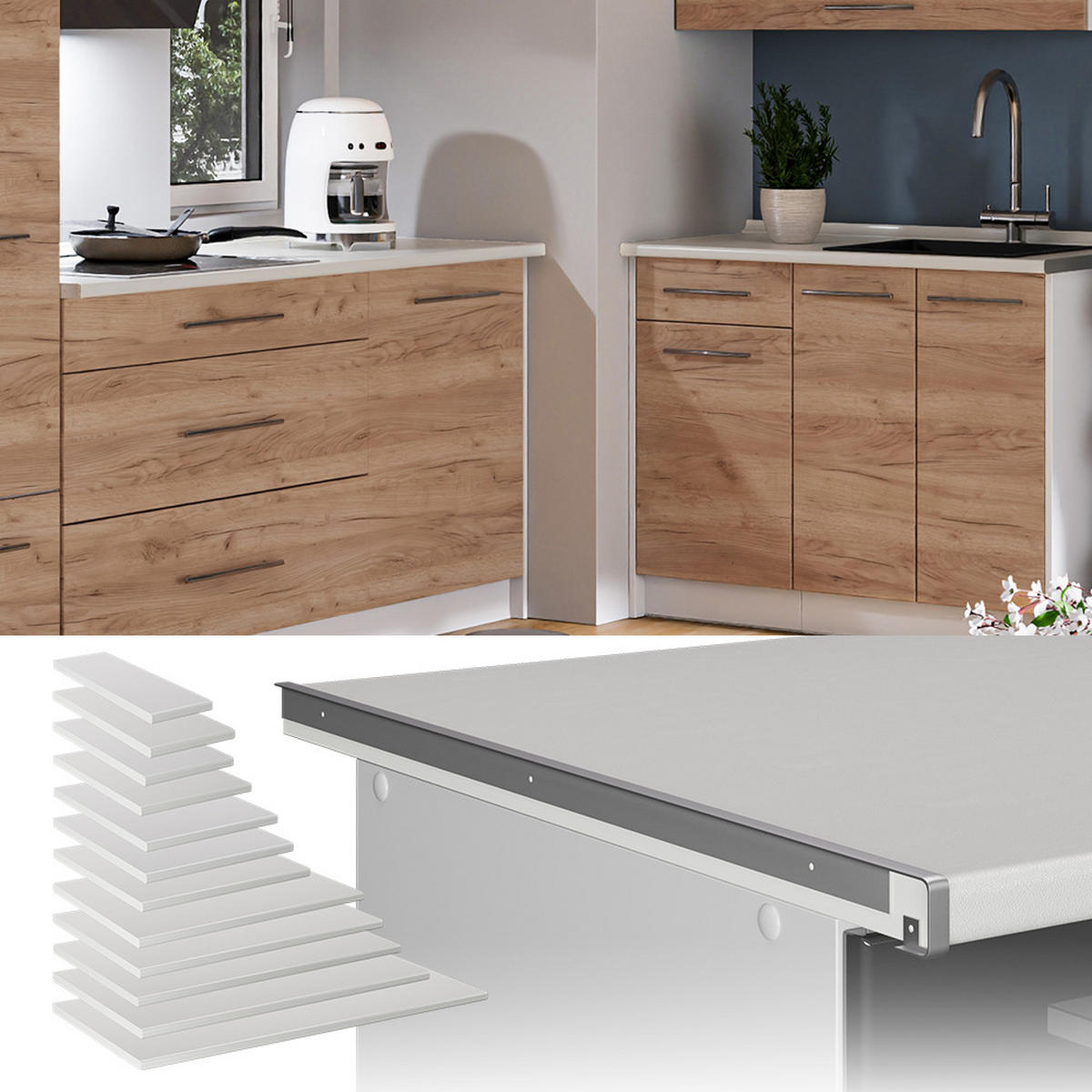KÜCHENARBEITSPLATTE R-Line, Weiß, 45 cm - Weiß, Holzwerkstoff (45/2.8/60cm) - Vicco