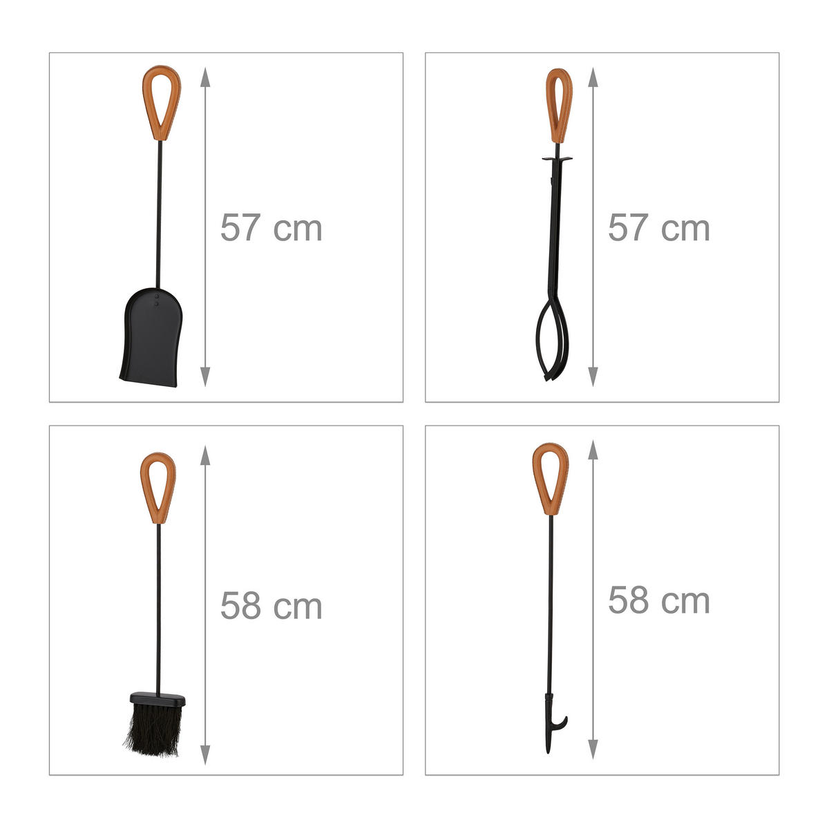 5-TLG.KAMINBESTECK-SET - Schwarz, Textil/Metall (25/62/16cm) - Relaxdays