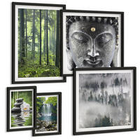 BILDER SET 5er Set - 50x50 cm & 20x30 cm & 40x60 cm Schwarzer Rahmen - Harmonie der Natur, Steine, Wasser, Buddha - Schwarz, Kunststoff (40/60cm) - TULUP