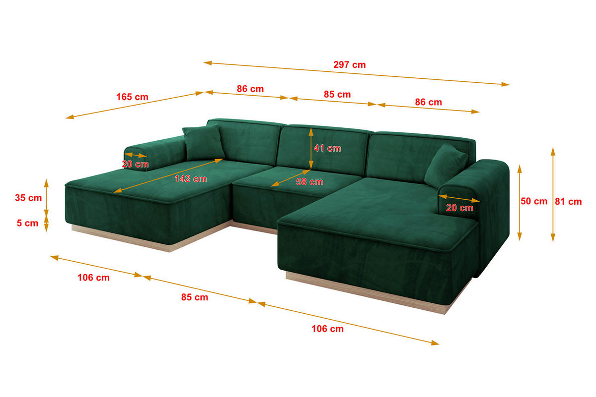 WOHNLANDSCHAFT IREA-U1 - 297x165x81 cm Grün - Smaragdgrün/Grün, Holzwerkstoff/Textil (297/81/165cm) - ALTDECOR