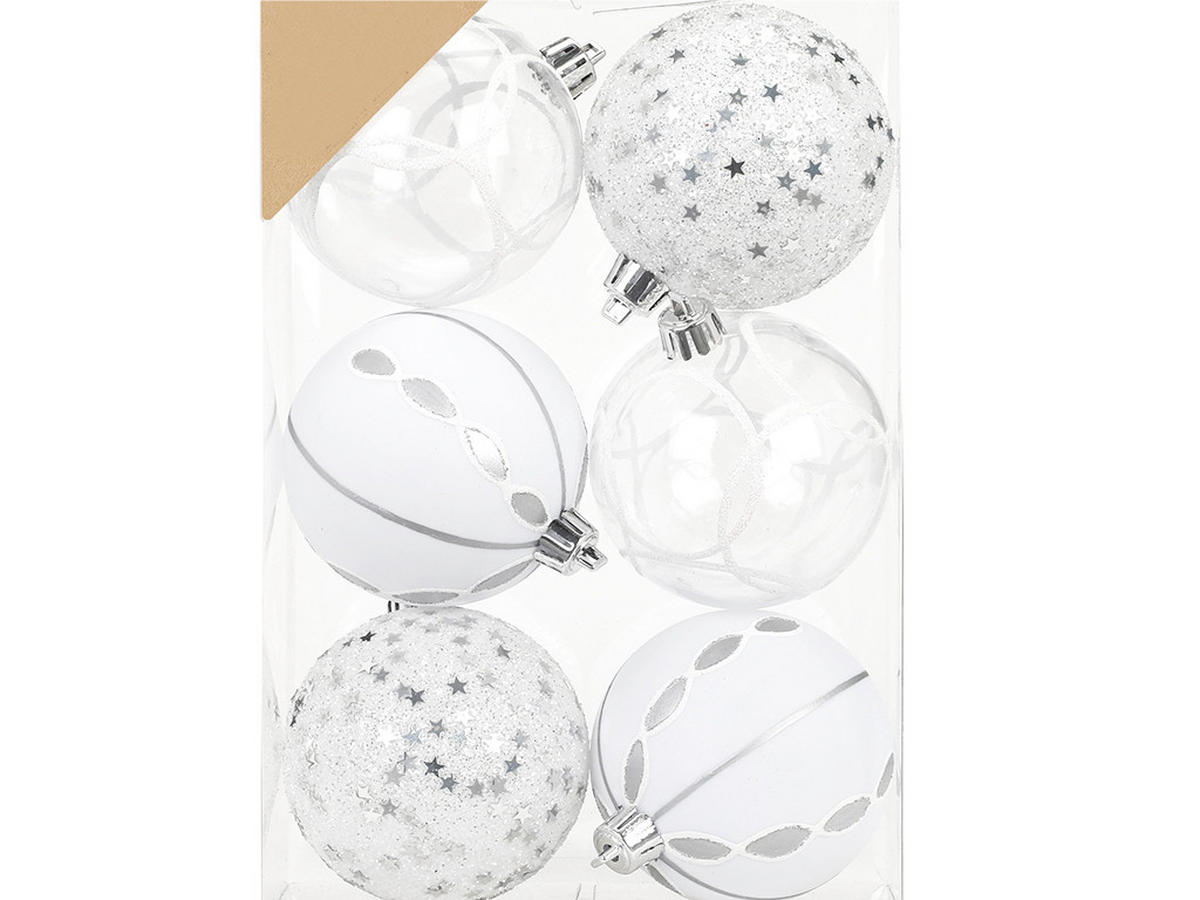 WEIHNACHTSORNAMENTE 6er-Set Ornamente weiß Mix 8 cm - Transparent/Weiß, Kunststoff (8/8/8cm) - LAALU