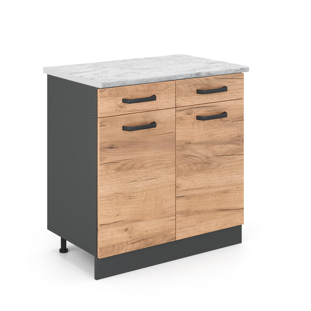 KÜCHENUNTERSCHRANK R-Line Goldkraft Eiche 80 cm AP Marmor - Honigeiche/Anthrazit, Holzwerkstoff (80/81.6/60cm) - Vicco