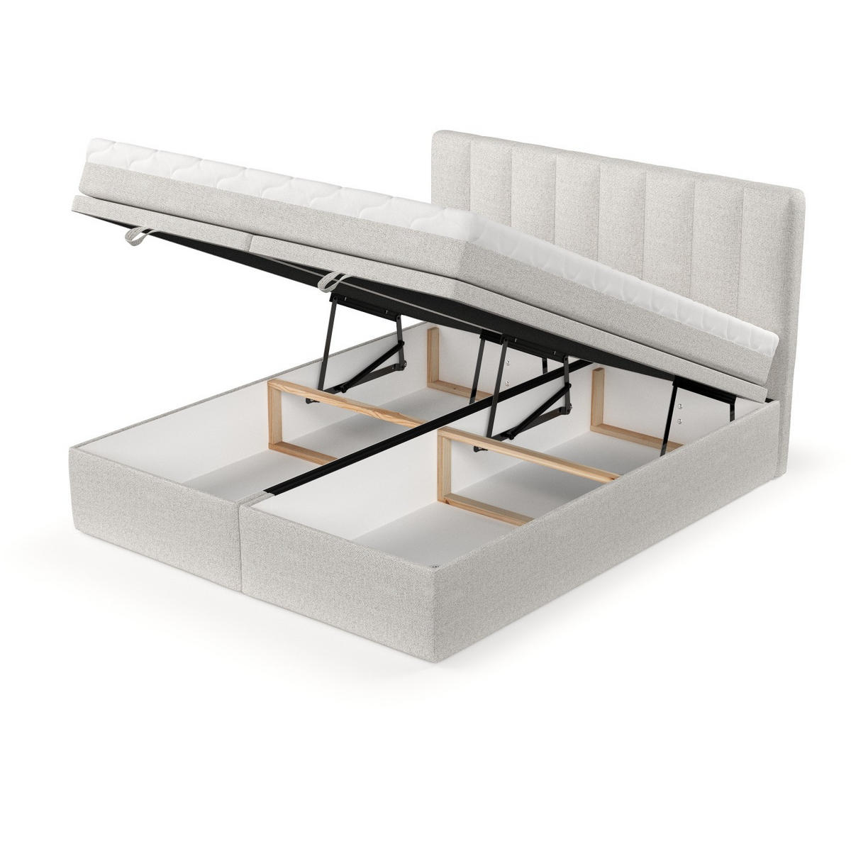 BOXBETT Lume 140/200 cm Hellbeige im Riva Stoff - Sandfarben/Schwarz, Holz/Holzwerkstoff (140/200cm) - AltaBeds