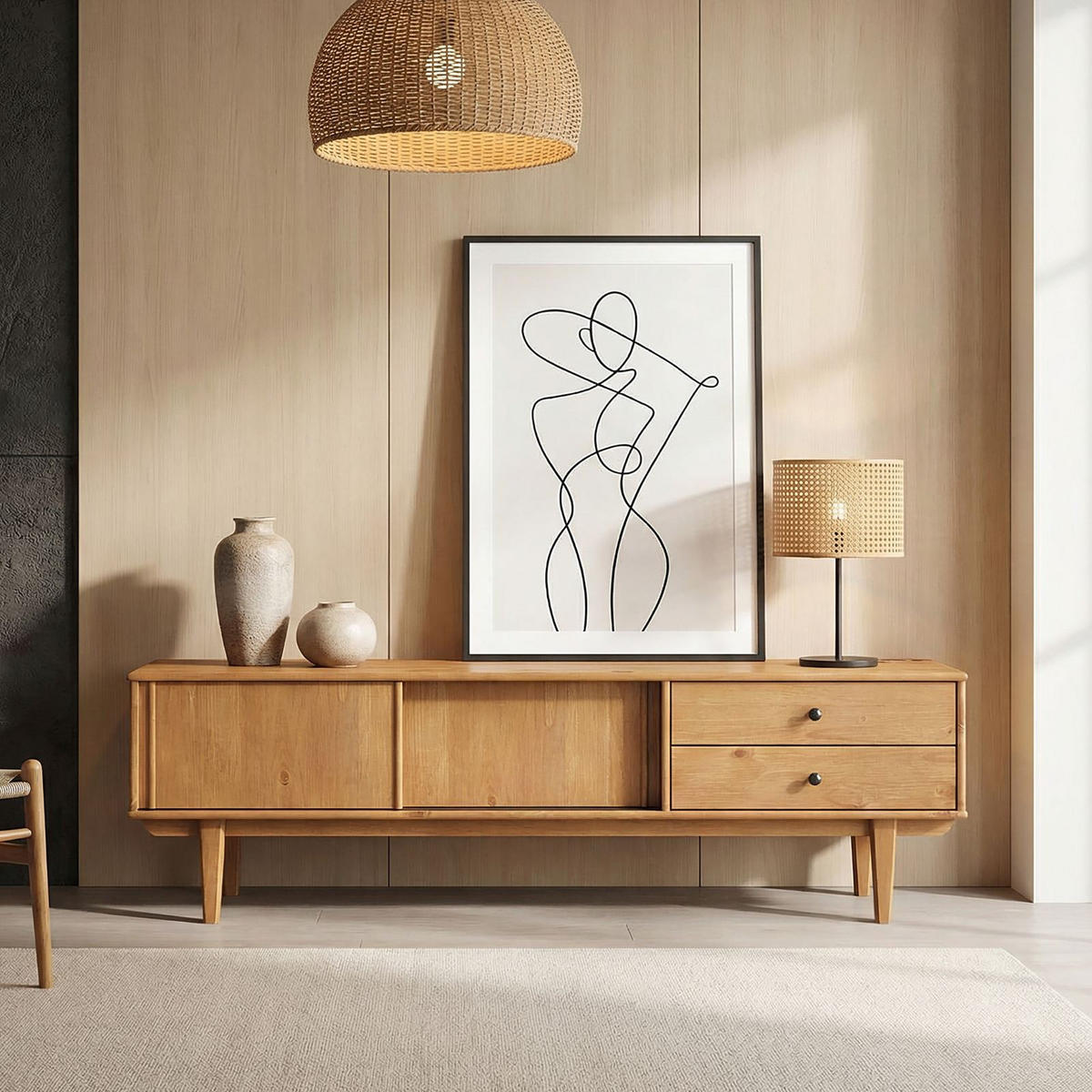 LOWBOARD SIMONA Eiche - Eichefarben, Holz (175/52/41cm) - IDIMEX