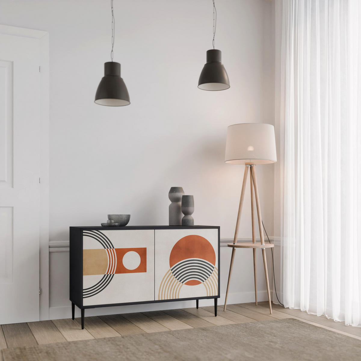 SIDEBOARD SPACE AROUND, Eicheneffekt, 111x42x77,5 cm, 2 Türen - Eichefarben/Buchefarben, Holzwerkstoff/Buchenholz (111/77.5/42cm) - SpaceRebels