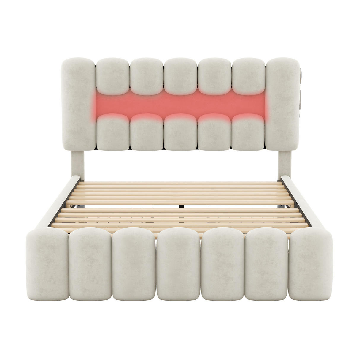 POLSTERBETT 140/200 cm Beige mit 4 Schubladen und LED-Beleuchtung - Beige, Textil (140/200cm) - OKWISH