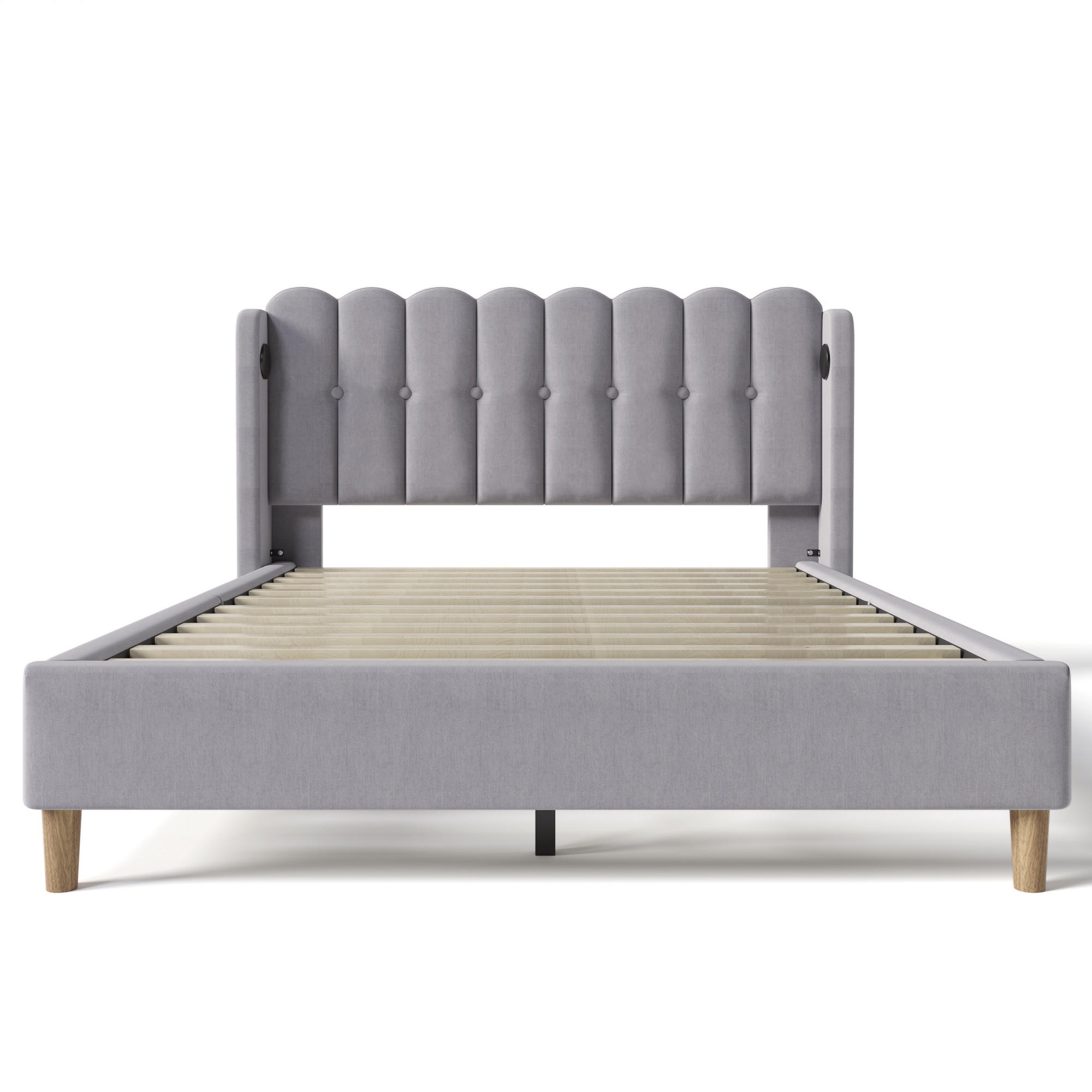 POLSTERBETT 160/200 cm in Grau Leinen mit USB Typ C Ladefunktion - Grau, Holz/Textil (160/200cm) - KOMHTOM