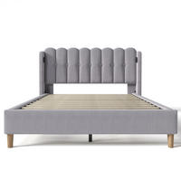 POLSTERBETT 160/200 cm in Grau Leinen mit USB Typ C Ladefunktion - Grau, Holz/Textil (160/200cm) - KOMHTOM