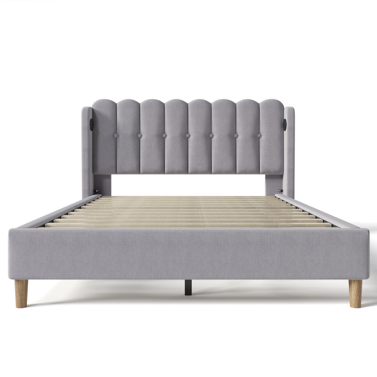 POLSTERBETT 160/200 cm in Grau Leinen mit USB Typ C Ladefunktion - Grau, Holz/Textil (160/200cm) - KOMHTOM