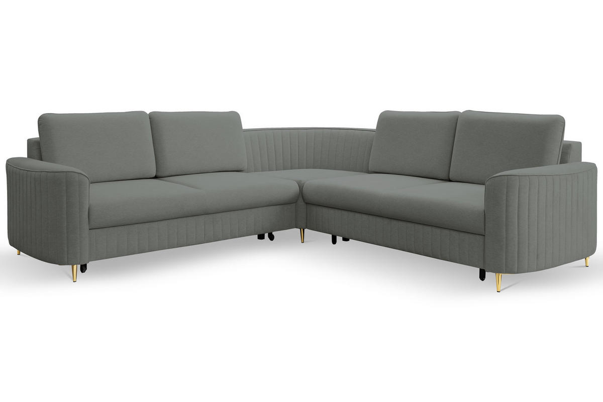 ECKSOFA VELA L-S Grau Velours-Stoff mit Schlaffunktion - Grau, Holz (251/251cm) - MASSENO