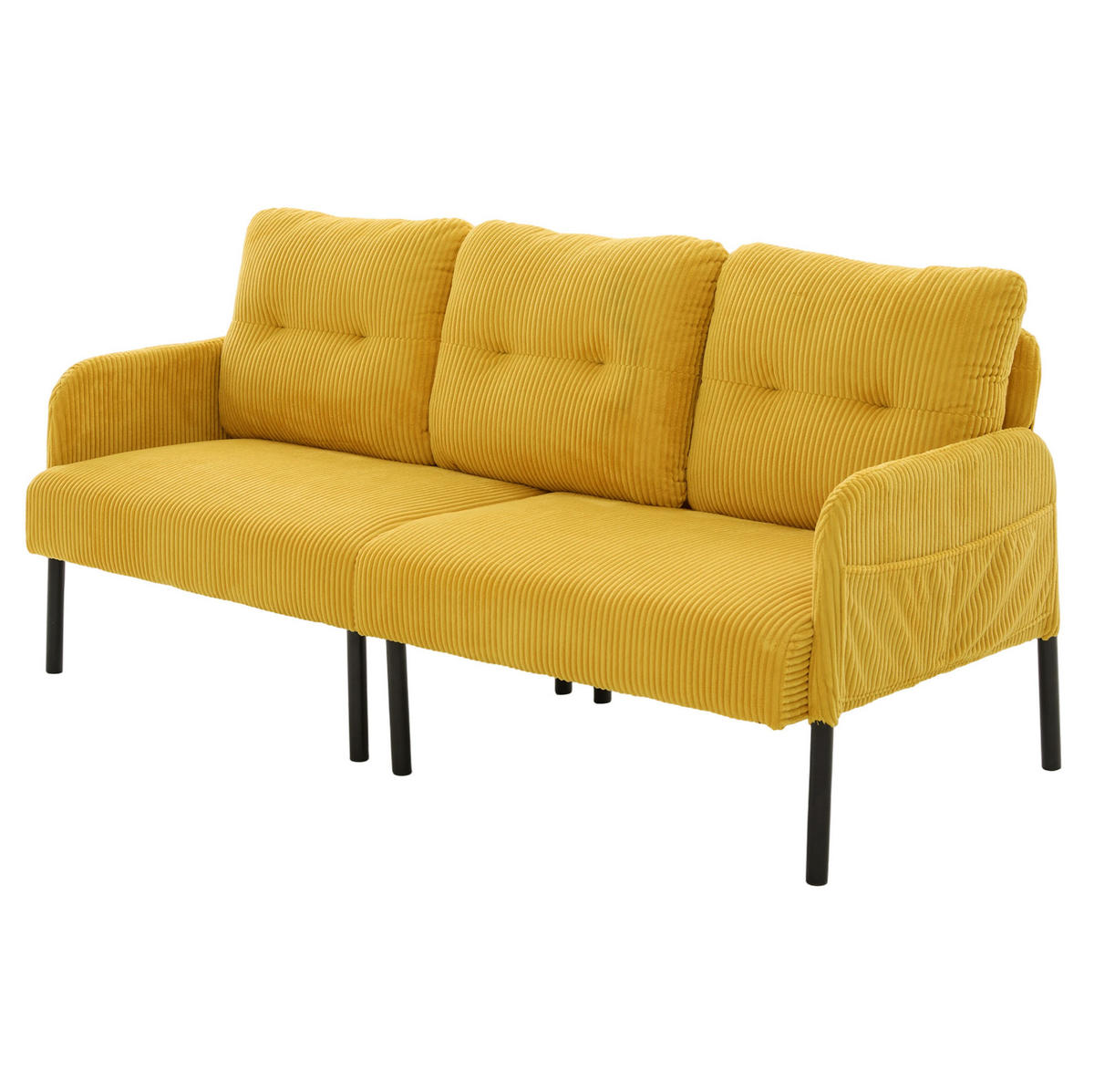3-SITZER-SOFA 171/72/80 cm aus Cord mit Seitentasche Gelb - Gelb, Textil (72/80/171cm) - Modenvie