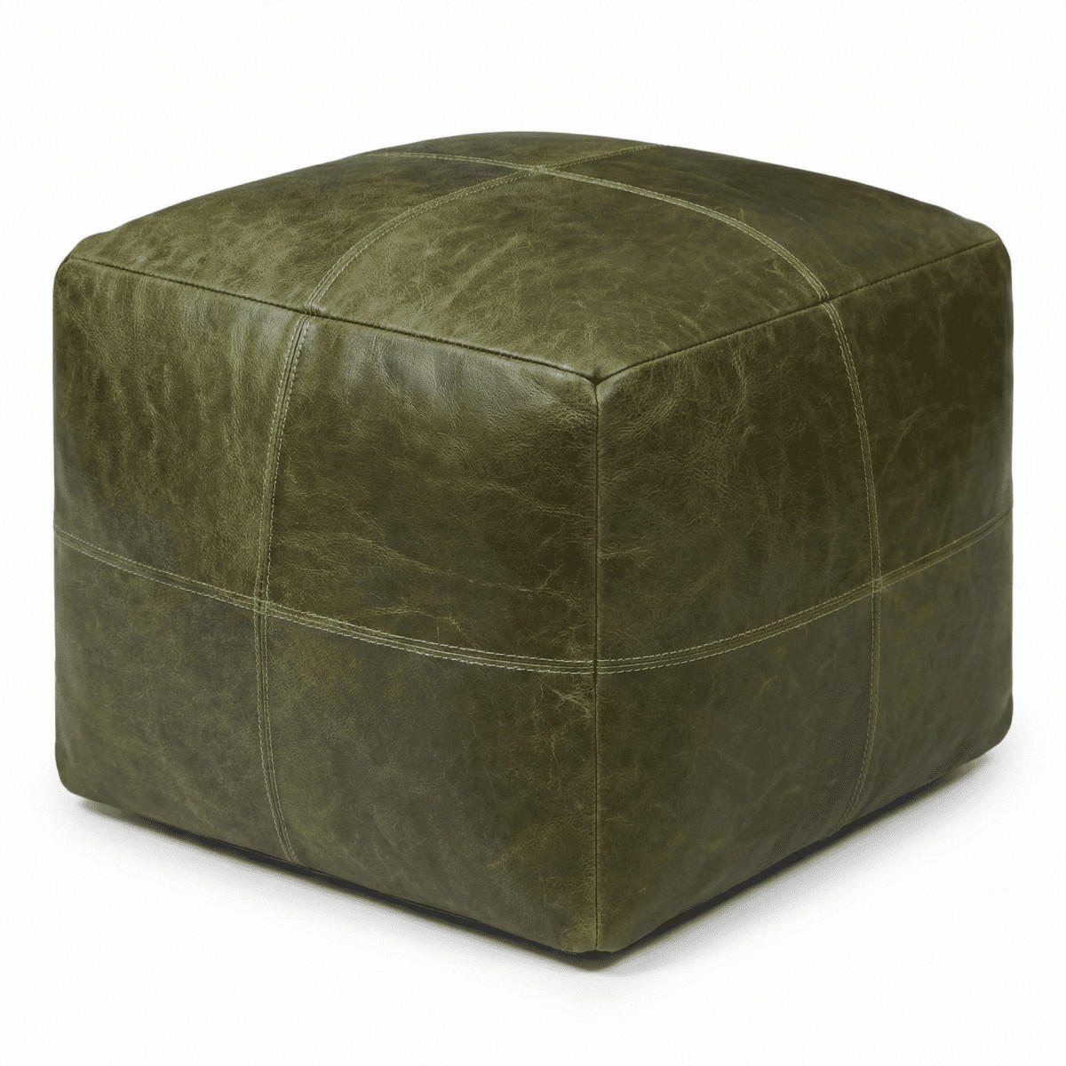 POUF 50/50/45 cm Echtleder Olivgrün - Grün, Leder (50/45/50cm) - Furnhouse