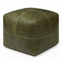 POUF 50/50/45 cm Echtleder Olivgrün - Grün, Leder (50/45/50cm) - Furnhouse