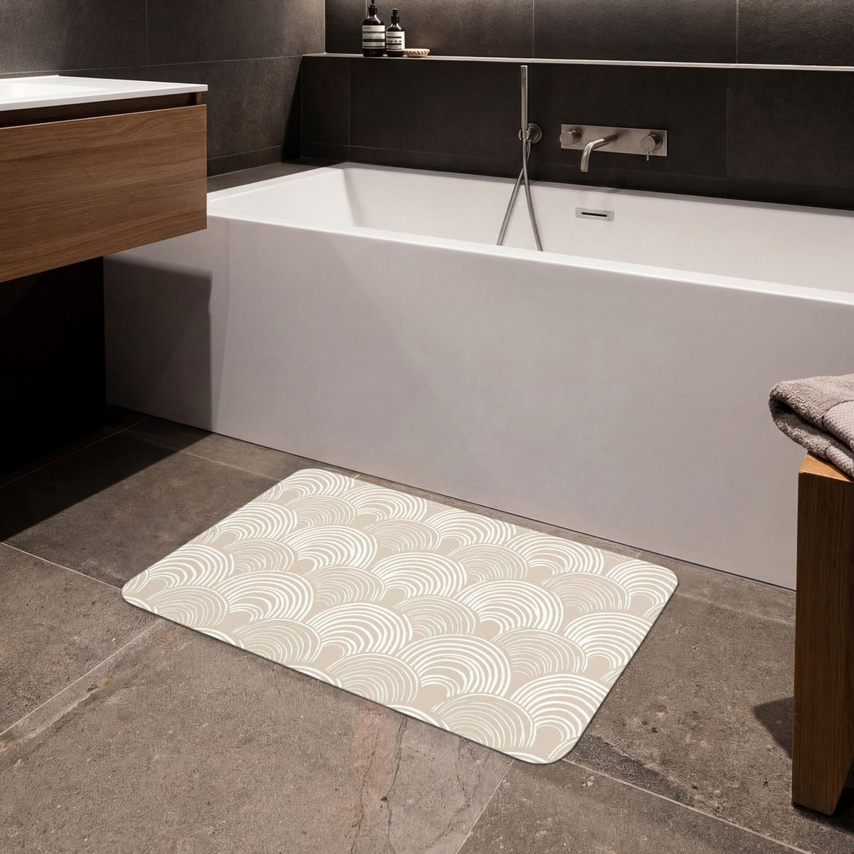 KOUPELNOVÁ PŘEDLOŽKA Vlny - Textura - Béžová 80x50 cm - kašmírová, textil/plast (80/50cm) - OnlyWow