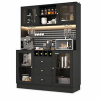 KÜCHENSCHRANK in Schwarz mit LED-Lichtleiste und Schubladen für Küche und Wohnzimmer, B140/T40/H185.7 cm - Transparent/Schwarz, Glas/Holzwerkstoff (140/185.7/40cm) - STILVORA