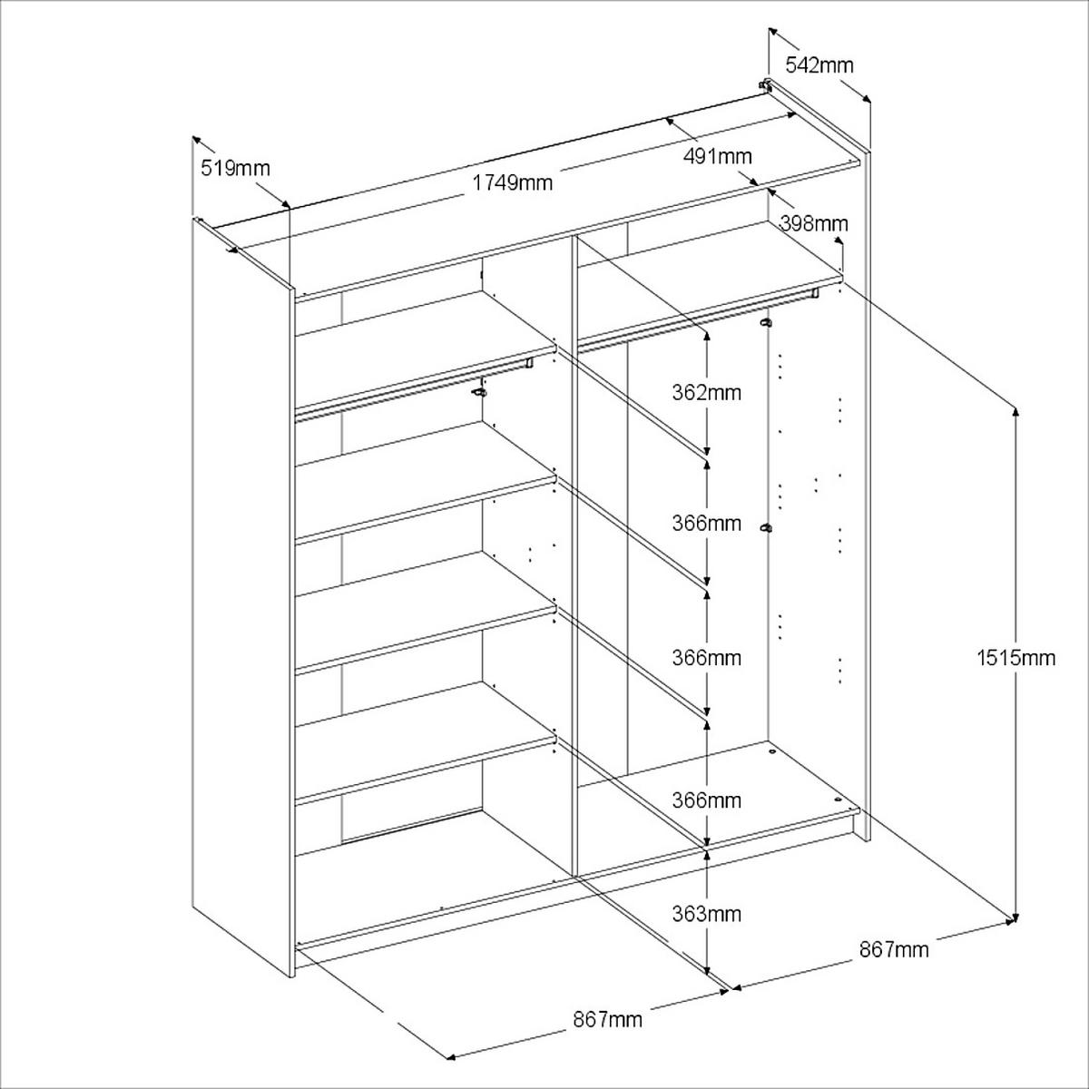 KLEIDERSCHRANK Swing 14 in Weiß von Parisot – Schwebetürenschrank 2 türig mit Schubkasteneinsatz - Weiß, Holzwerkstoff (80/200/120cm)