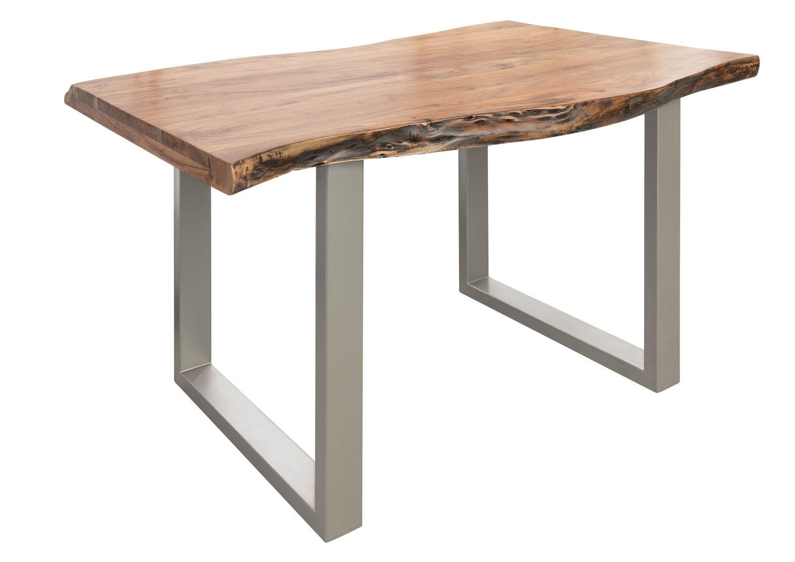 BAUMTISCH Akazie 140x90x77 natur lackiert / U-Beine silber matt FREEFORM 5 - Silberfarben/Naturfarben, Holz (140/90/77cm) - Massivmoebel24