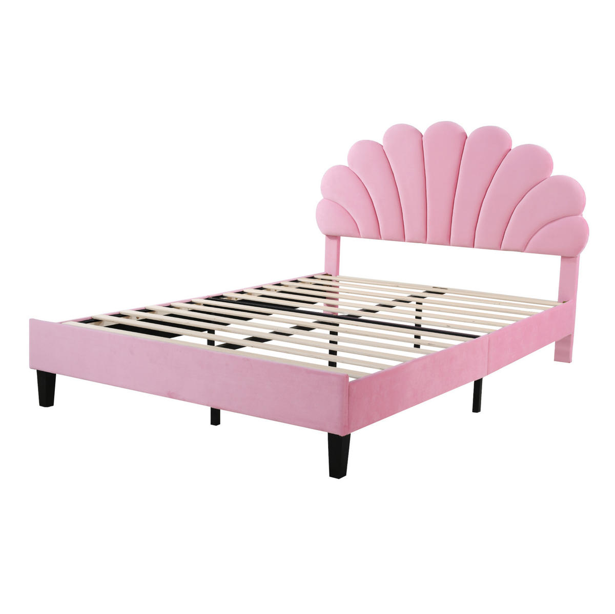 POLSTERBETT mit Blumen-Kopfteil 140x200 cm Samt Pink - Pink, Metall (140/200cm) - Meubliv