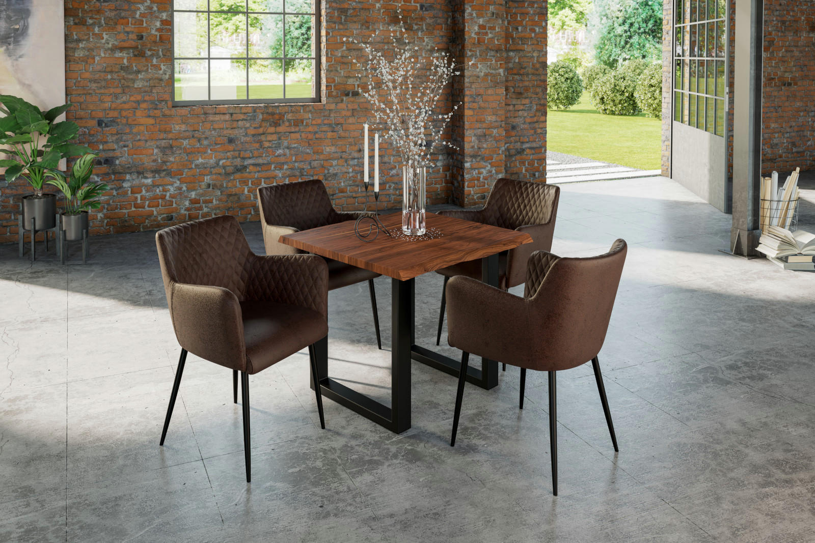 ESSTISCH LAUREN - Nussbaumfarben/Walnussfarben, Holz/Metall (90/90/77cm) - SAM