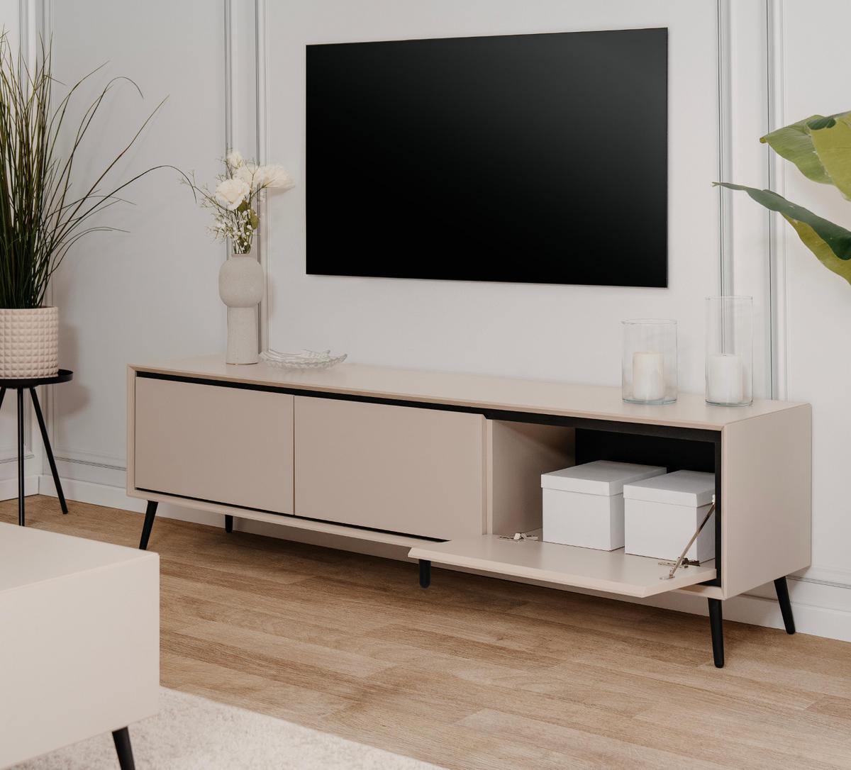 TV-LOWBOARD sand, schwarz 175 cm, Fernsehtisch mit Stauraum - Sandfarben/Schwarz, Holzwerkstoff/Kunststoff (175/50/38cm) - Furn.Design