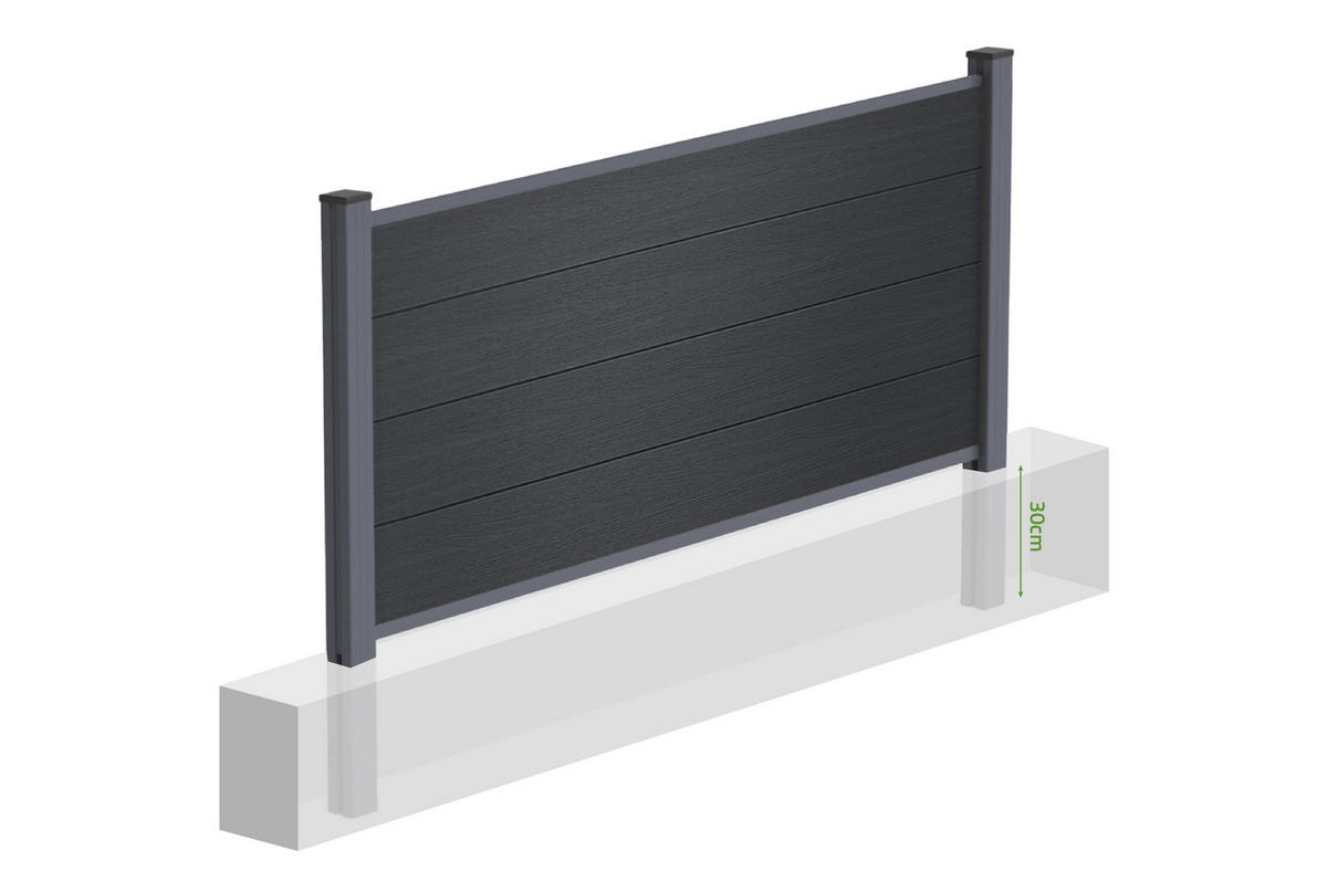 VERBUNDZAUN 10 m STOCKHORN H. 90 cm zum Einbetonieren, grau - Grau, Holzwerkstoff (200/90cm) - Casanoov