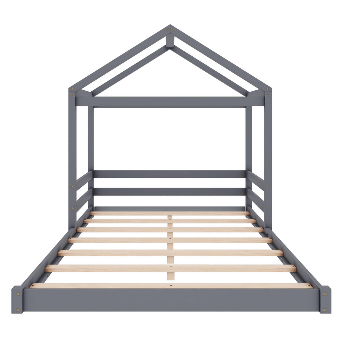 HAUSBETT aus Kiefernholz und MDF 140x200 cm Grau mit Lattenrost in Hausform - Grau, Holzwerkstoff (140/200cm) - Modfu
