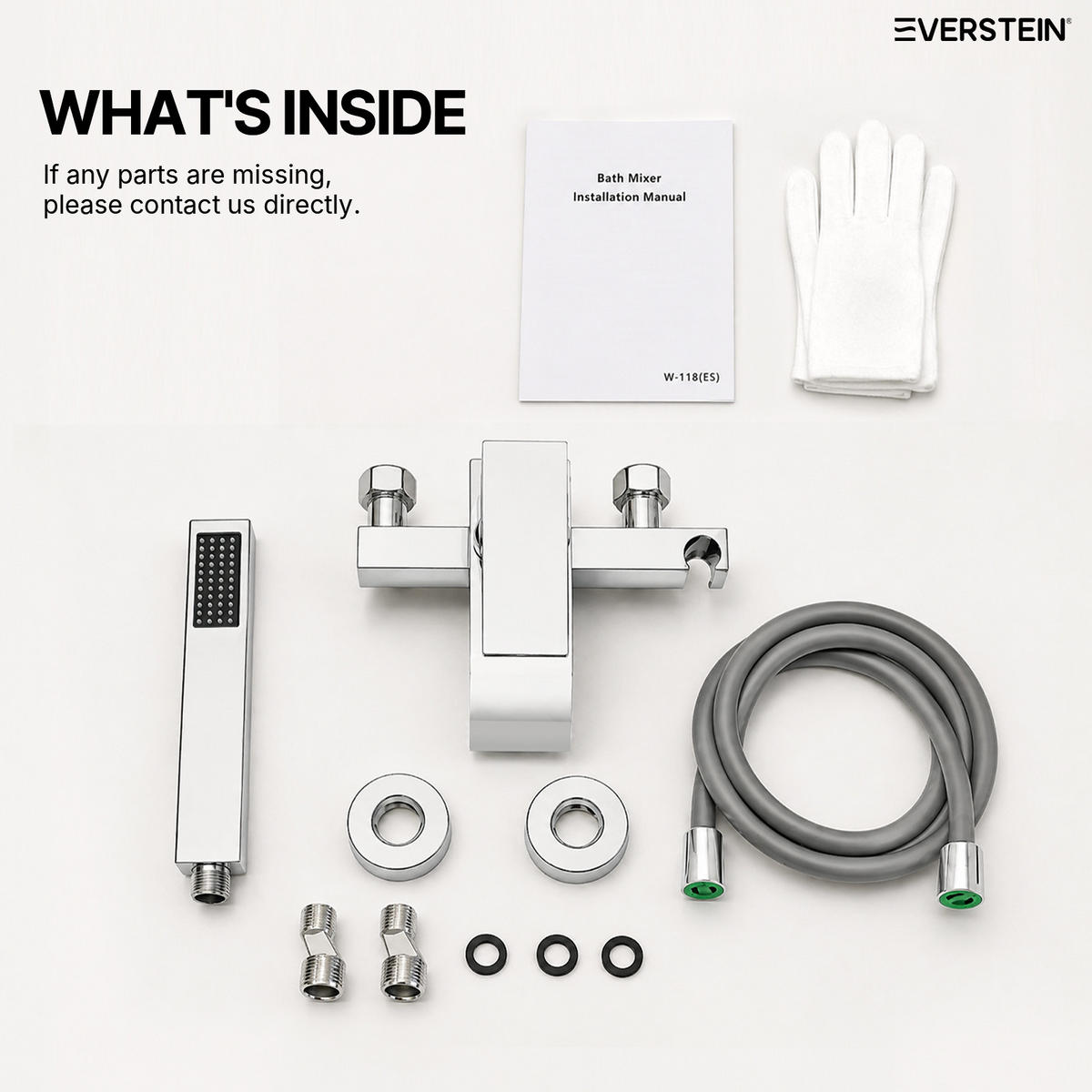 BADEWANNENARMATUR SFS-5005 Chrom, Aufputz mit Wasserfallauslauf 200 mm Handbrause 1500 mm Einhebel 150 mm Stichmaß - Chromfarben, Metall (6/20/23cm) - Everstein
