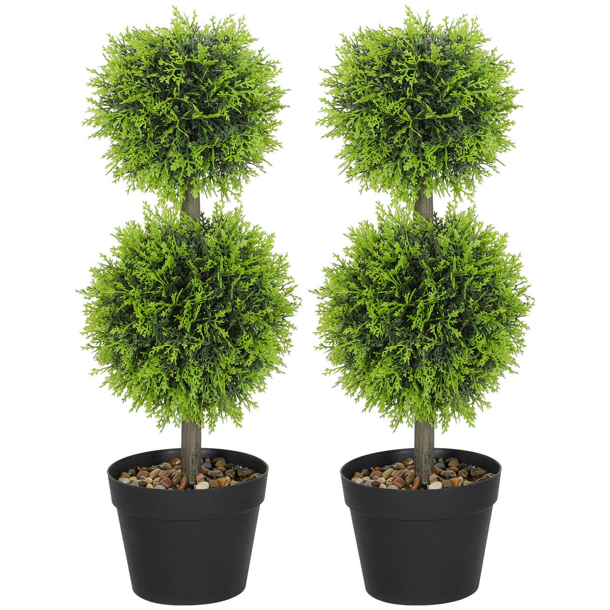 KUNSTPFLANZE 2er-Set DE-16644 Doppelkugeln, 60 cm, 213 Blätter Grün - Grün, Kunststoff (60cm) - ComfortXL