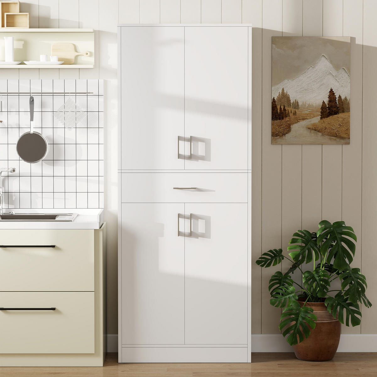 HIGHBOARD DE-11060 4 Türen & Schublade mit verstellbaren Böden Weiß - Weiß, Holzwerkstoff (34/180/70.8cm) - ComfortXL