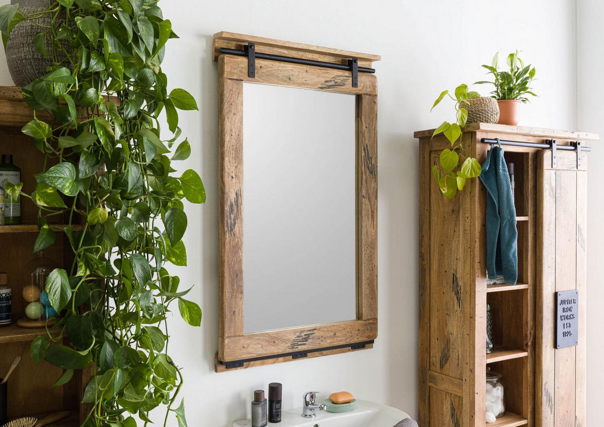 SPIEGEL Mango 65x6x110 natur lackiert RAILWAY #183 - Braun, Holz (65/110/6cm) - Massivmoebel24