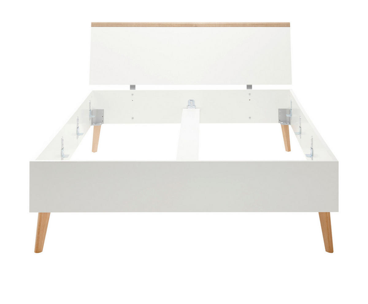 BETT weiß, Eiche Riviera, Einzelbett skandinavisch, Liegefläche 140 x 200 cm - Eichefarben/Weiß, Holzwerkstoff (140/200cm) - Furn.Design
