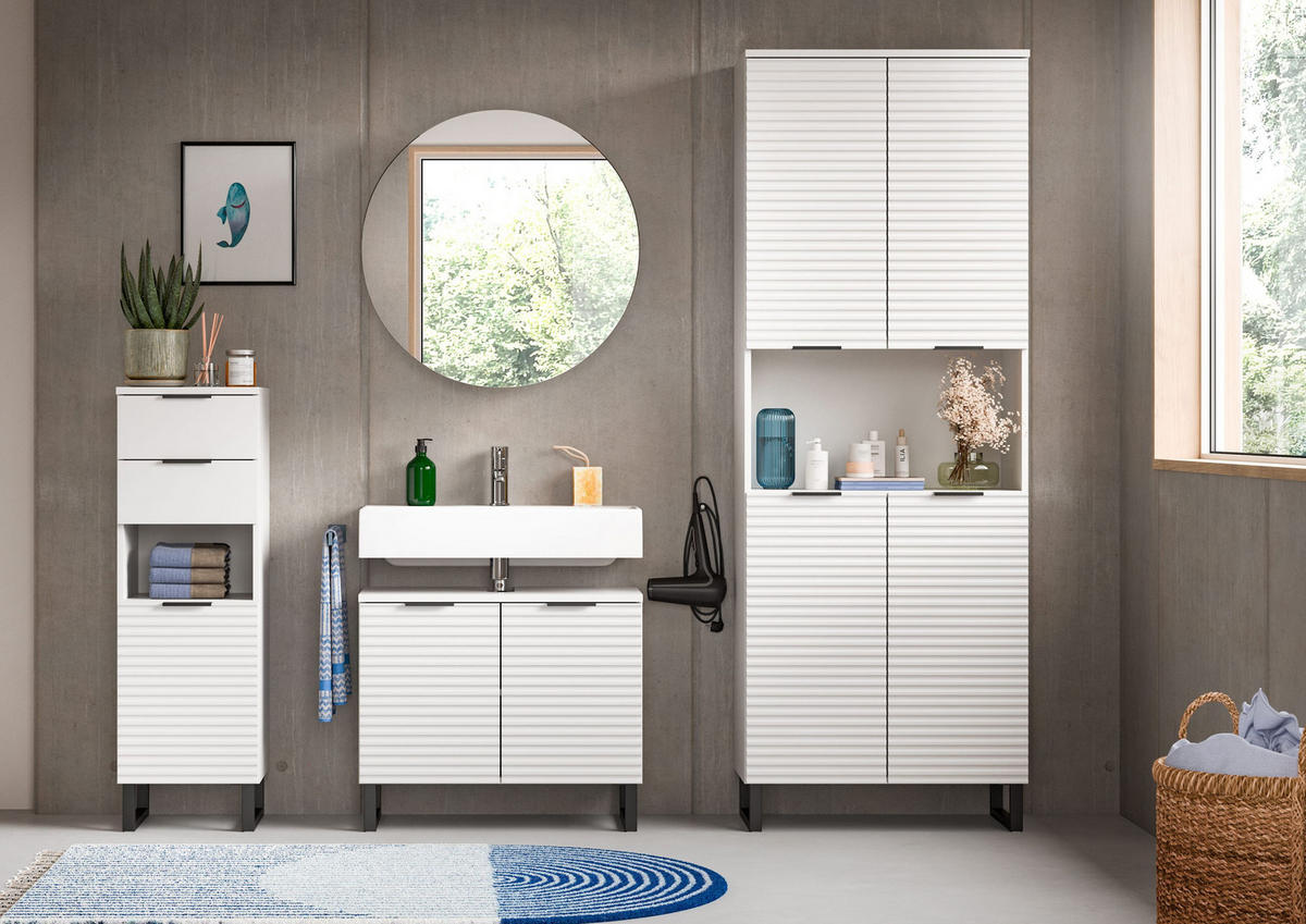 STANDSCHRANK RIFF (B/H/T: ca. 35/110/34 cm) in Weiß/weiß - Weiß, Holzwerkstoff (35/110/34cm)