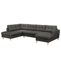 WOHNLANDSCHAFT mit Longchair - Dunkelgrau/Schwarz, Textil (290/90/200cm) - home24