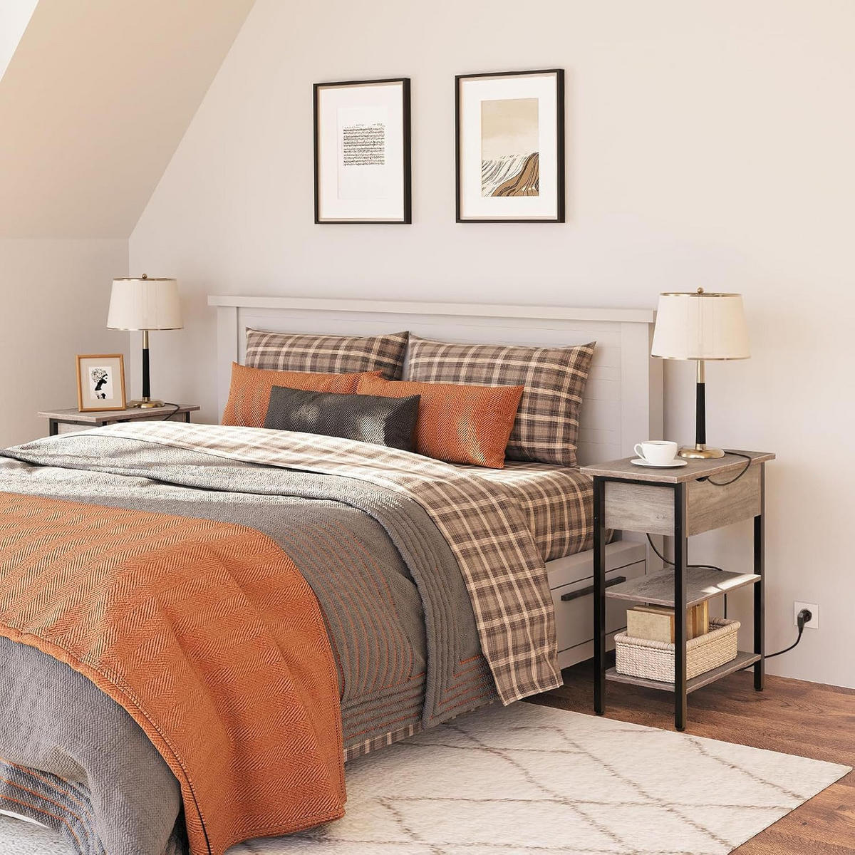 BEISTELLTISCH BRAUN Sofatisch mit Ladestation - Greige/Schwarz, Holzwerkstoff (48/26/64cm) - Hoobro