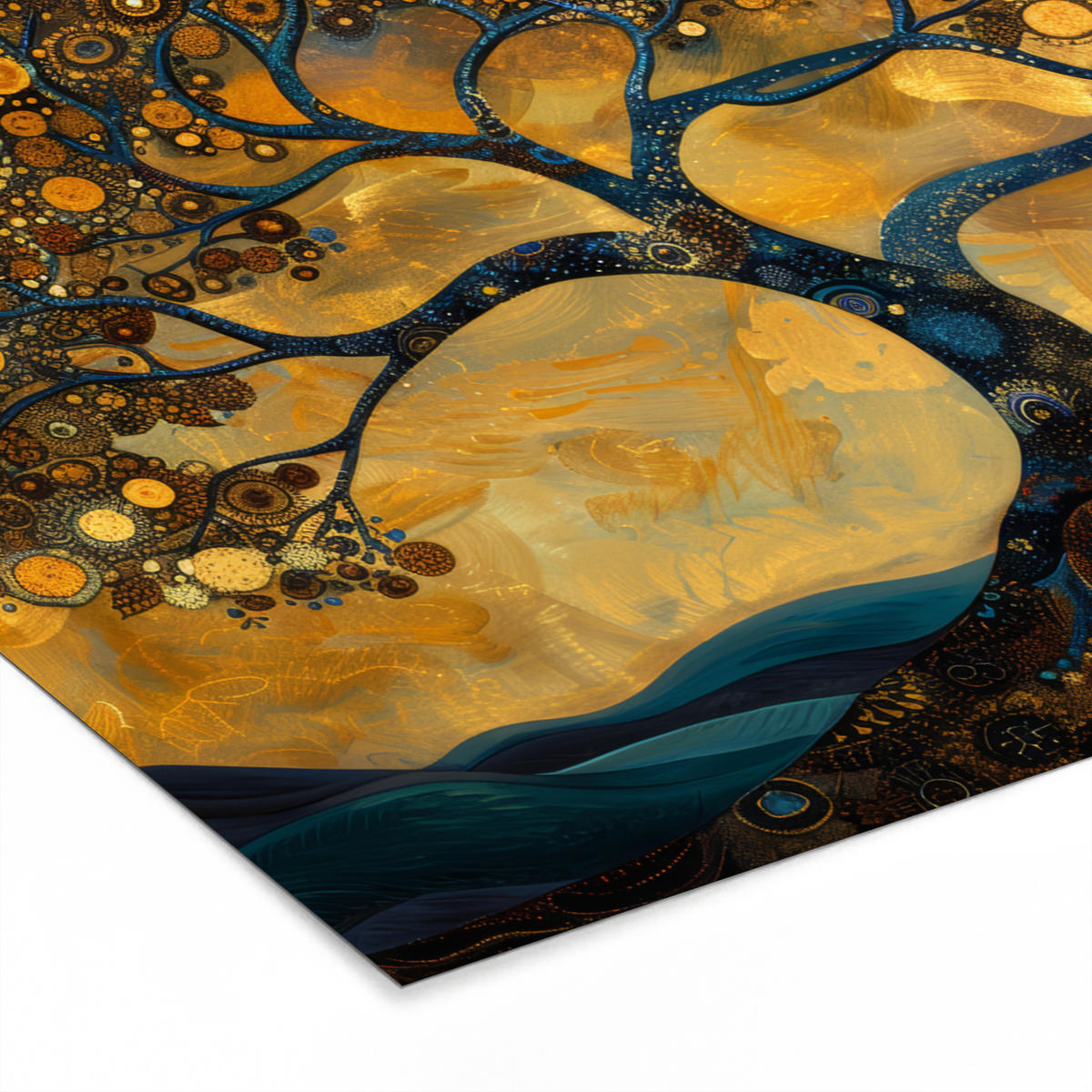 POSTER MIT RAHMEN Baum - Mond - Blumen - Gold - Kunst 40x30 cm - Orange, Papier (40/30cm) - MuchoWow