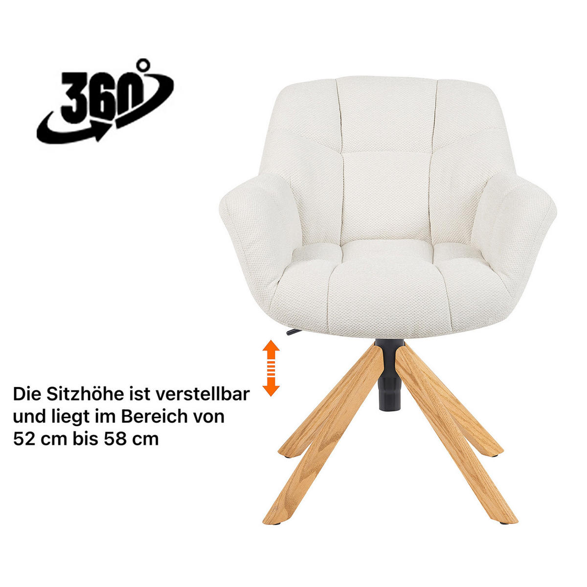 BÜROSTUHL Mika-Iven - Honigeiche/Creme, Eichenholz/Holz (65/82/66cm) - DUBI Möbel