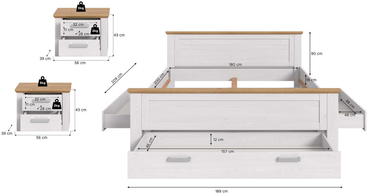 BETTANLAGE Verona Sibiu Lärche Nachbildung 301/90/209 cm - Lärchefarben, Holzwerkstoff - Xonox