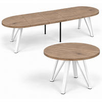 ESSTISCH rund ausziehbar 100/300/76 cm, Graubraun Eiche Halifax Egger, 54 cm Tischplatte + Industrial Metallgestell Weiß - Eichefarben/Graubraun, Holzwerkstoff/Metall (100/300/76cm) - Damale Möbel