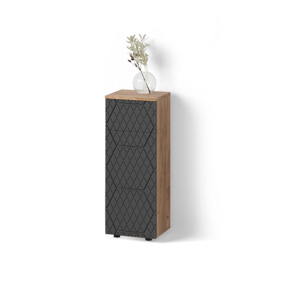 Livinity® STŘEDNÍ SKŘÍŇKA Ronco Antracit se strukturou včelí plástve 30 x 81 cm s 1 zásuvkou, 2 přihrádkami, koupelnou