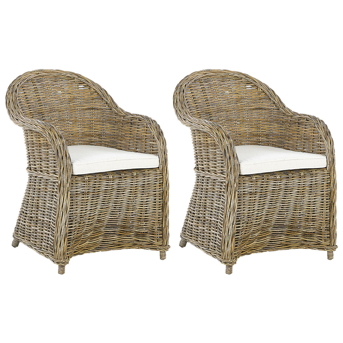 GARTENSESSEL 2er-SET Rattan natürlich Auflagen cremeweiß Susua - Beige/Naturfarben, Naturmaterialien (54/87/67cm) - Beliani