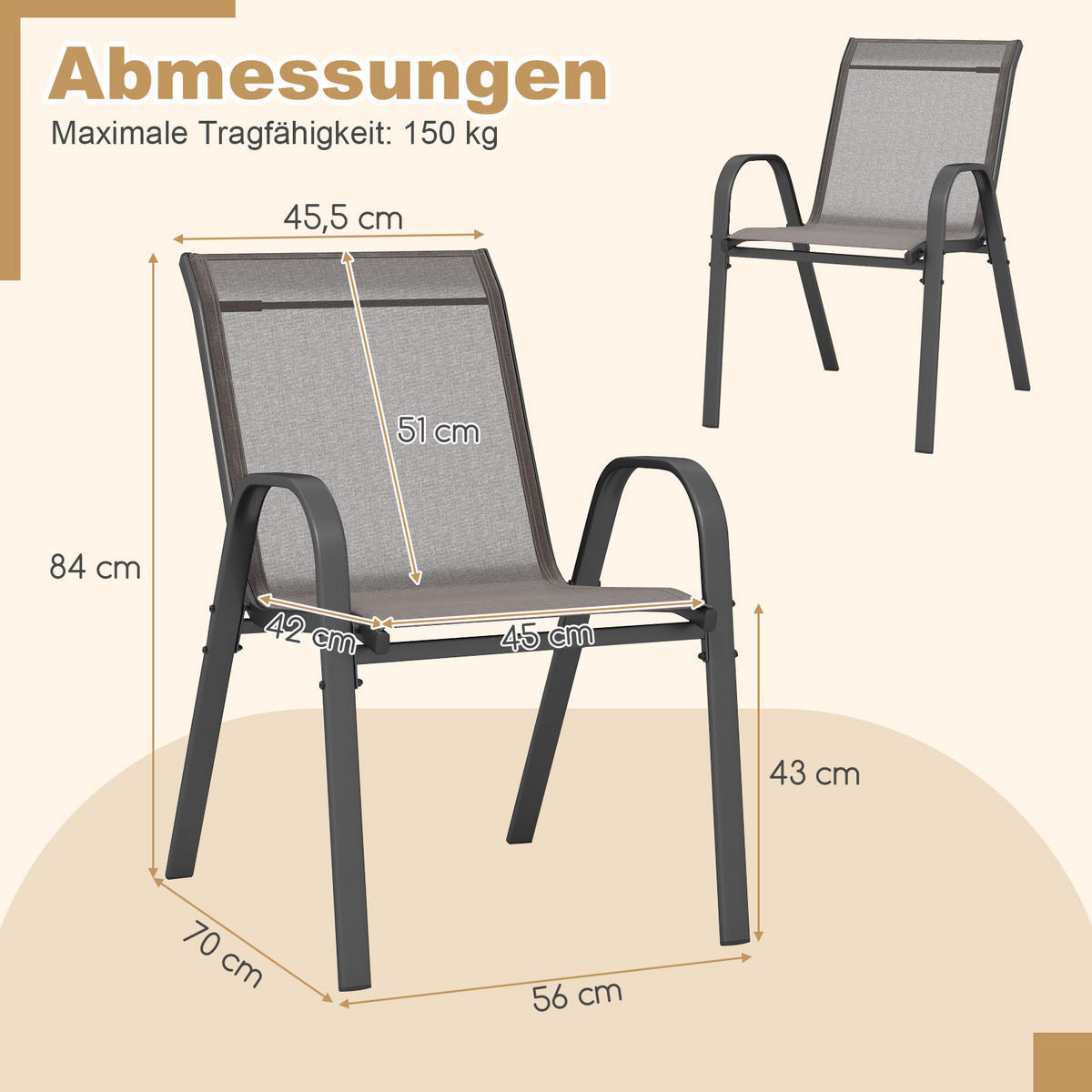 GARTENSTÜHLE Grau(2er-Set) - Grau, Metall (70/84/56cm) - COSTWAY