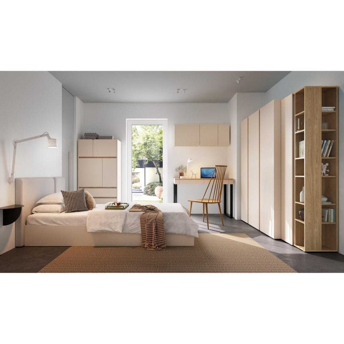 SCHREIBTISCHKOMBINATION Lico Schreibtisch mit Kommode für Jugendzimmer, Sandbeige - Beige/Schwarz, Holzwerkstoff (131/140/74.5cm) - Beautysofa