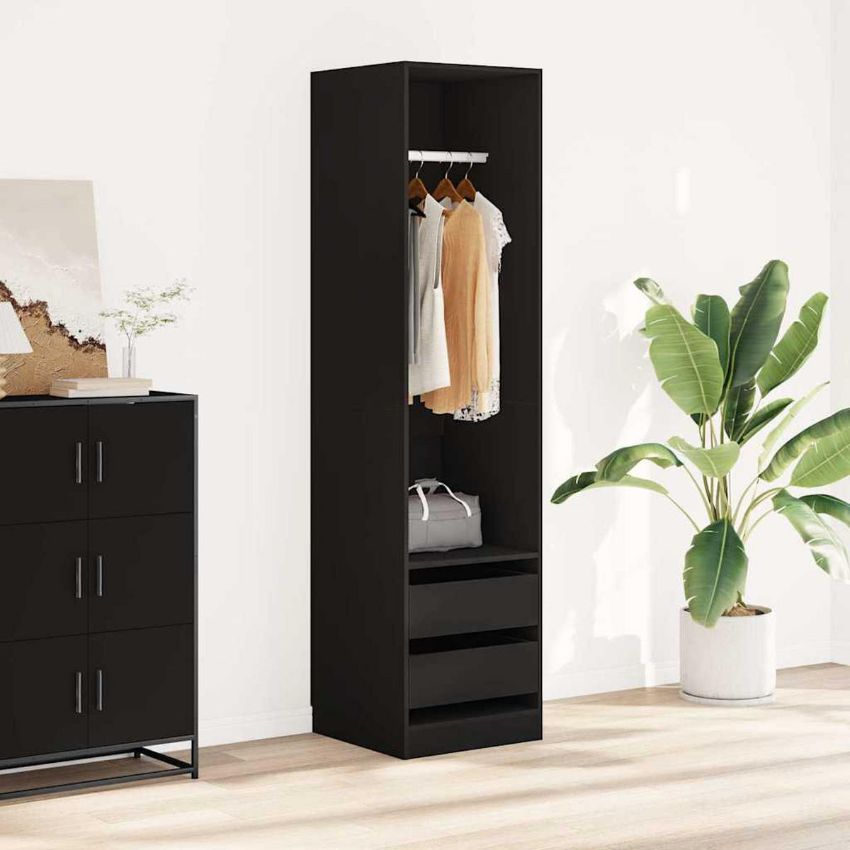 KLEIDERSCHRANK mit 2 Schubladen 50/50/200 cm aus Holzwerkstoff Schwarz - Schwarz, Holz (50/50/50cm) - vidaXL