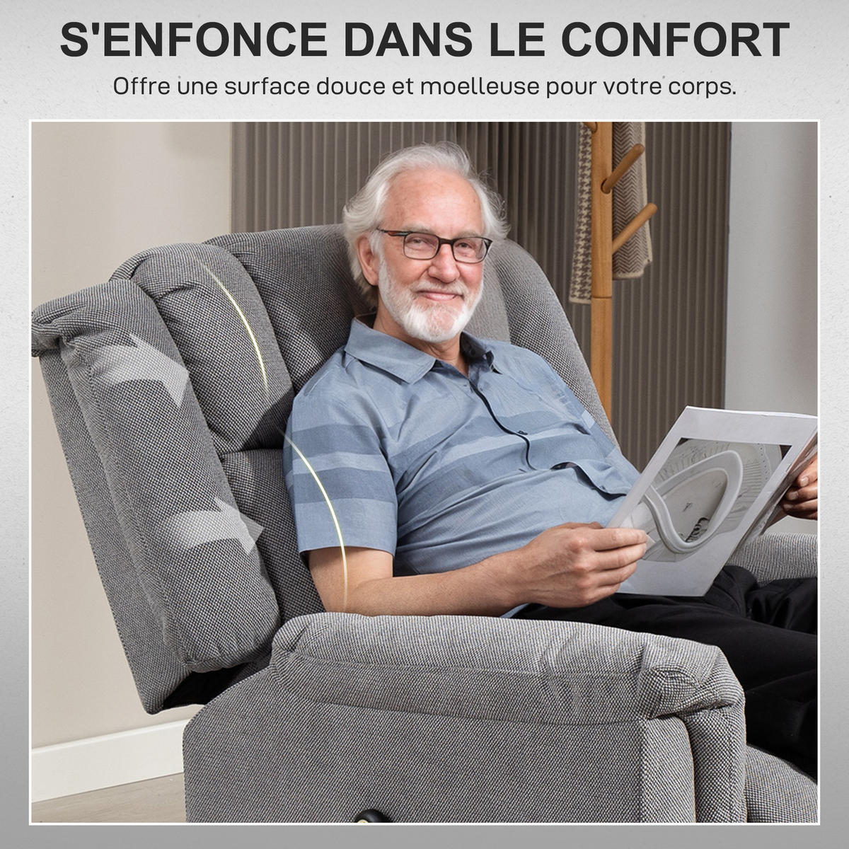 MASSAGESESSEL DE-15447 mit Massage, Heizung und Aufstehhilfe Dunkelgrau - Dunkelgrau, Metall (91/104/85cm) - ComfortXL