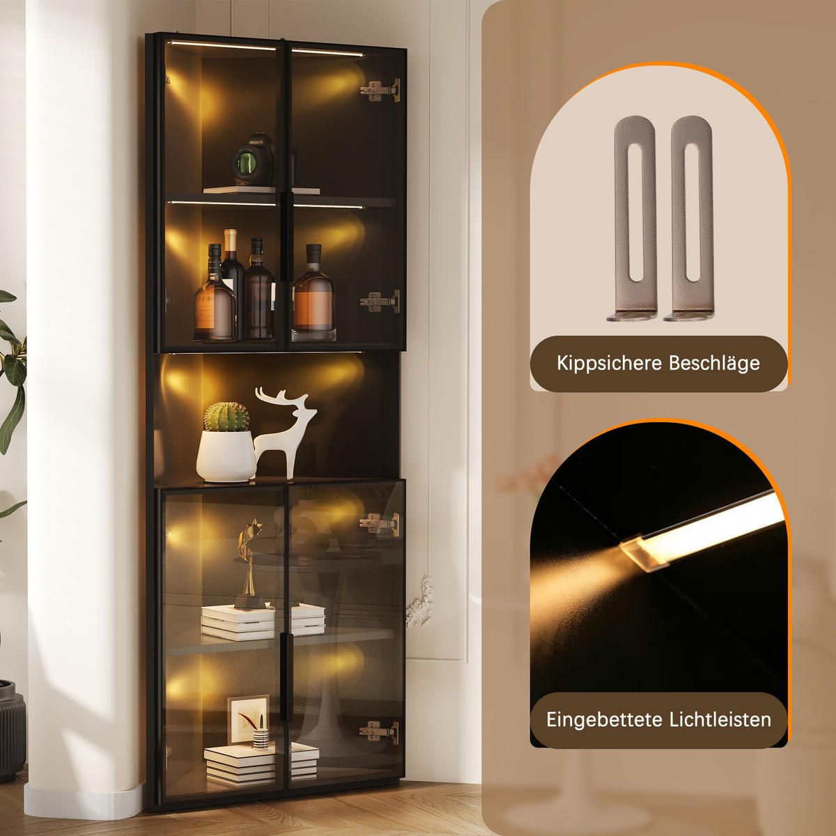 VITRINE Eckschrank LED Glasfront Schwarz 160cm Display Schrank - Schwarz, Holzwerkstoff (62/160/32cm) - FLIEKS