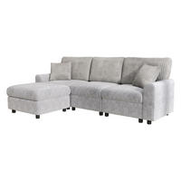 ECKSOFA Chenille und Cord Grau mit Hocker, USB und Type-C - Grau, Holzwerkstoff/Kunststoff (223/146cm) - WISHDOR